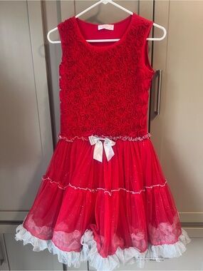 Popatu Girls Red Rosette Tutu Party Dress with White Bow Accent - Size 14 - NEW